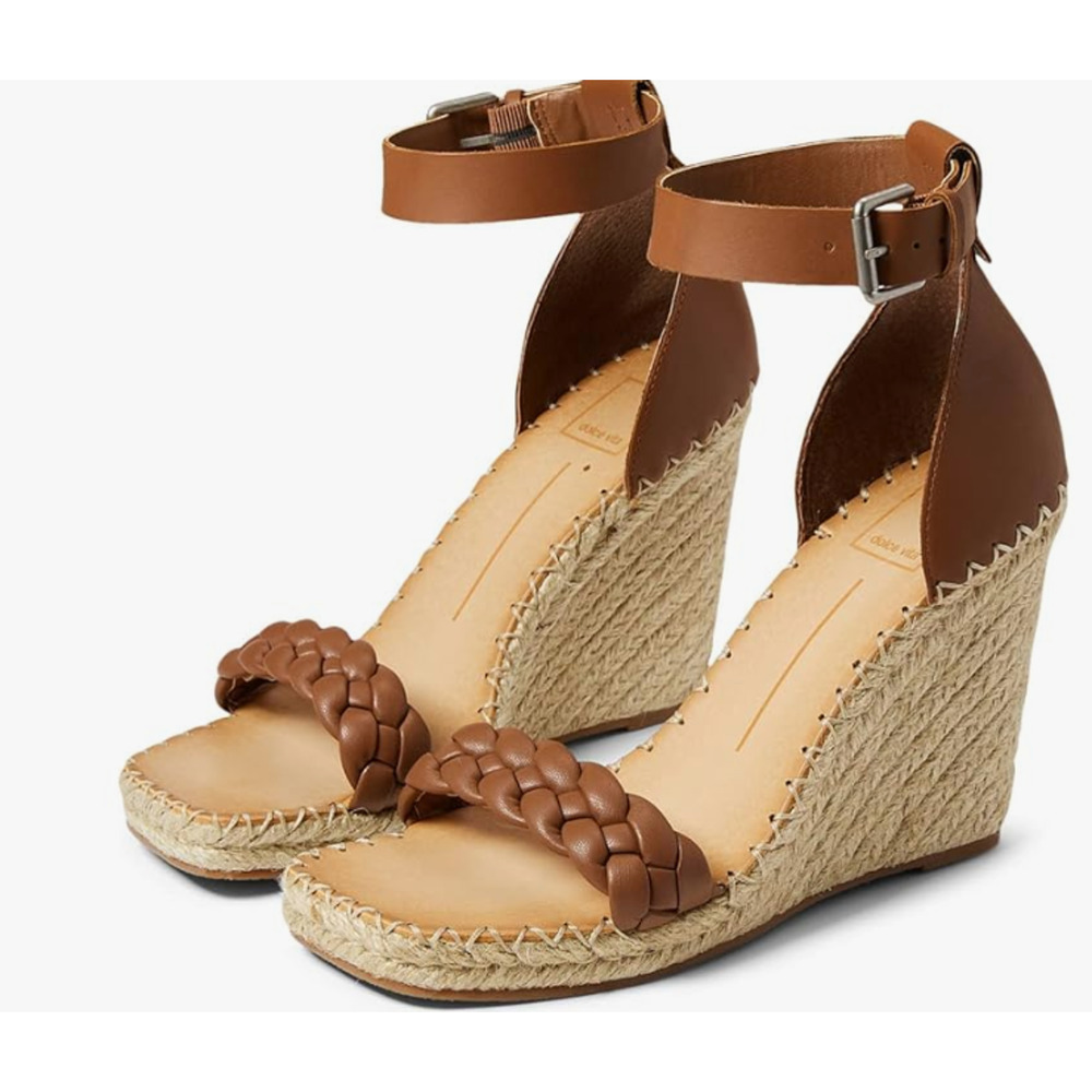 $125 MSRP Dolce Vita Nilton Espadrille Brown Leather Wedge Shoes Sz 8 - NWB